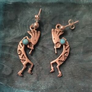 Silver Kokopelli Earrings with Turquoise Accents